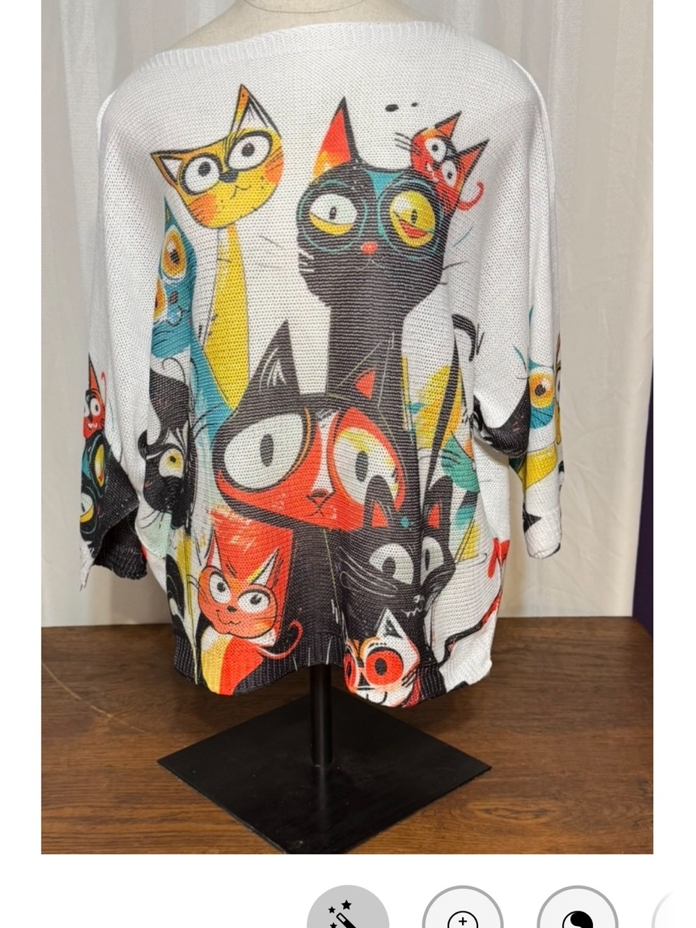 Whimsical Cat Print Pet Sweater - White with Multi-Color Cats
